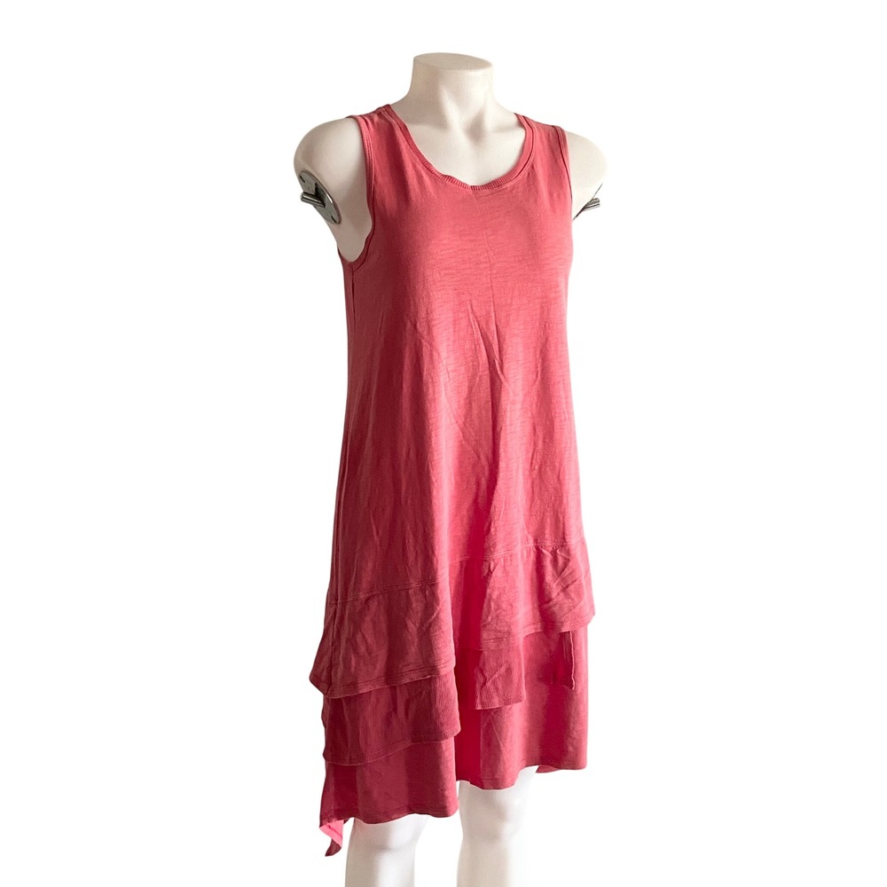 Dylan by True Grit Pink Tiered Ruffle Tank Dress 100% Cotton XS